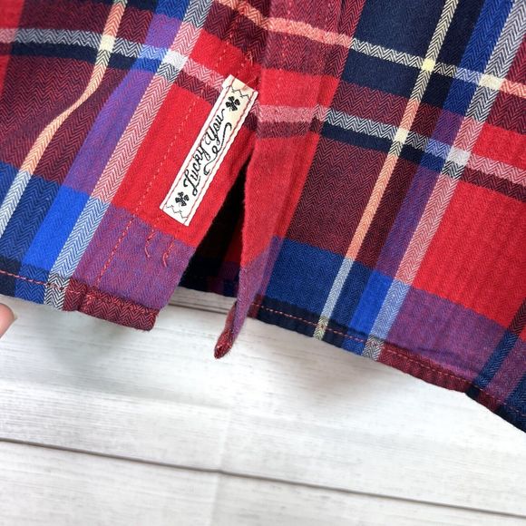 Lucky Brand Mens Medium Red Plaid Pearl Snap Button Front Western Shirt Size XL - Picture 8 of 13